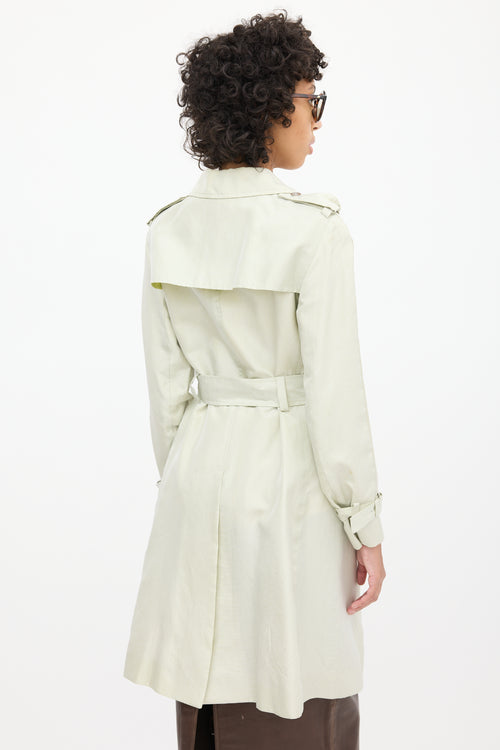 Celine 2000s Mint Green Silk Double Breasted Trench Coat