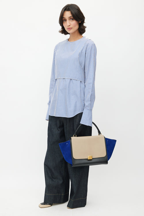 Celine 2013 Beige 
Blue Medium Trapeze Shoulder Bag