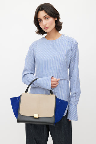 Celine 2013 Beige 
Blue Medium Trapeze Shoulder Bag