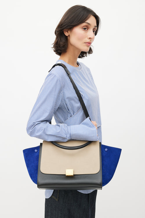 Celine 2013 Beige 
Blue Medium Trapeze Shoulder Bag