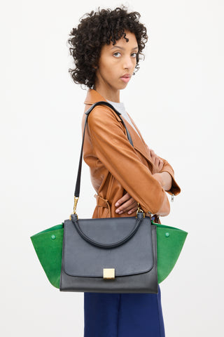 Celine 2014 Navy 
Green Leather 
Suede Trapeze Bag