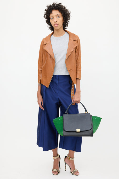 Celine 2014 Navy 
Green Leather 
Suede Trapeze Bag