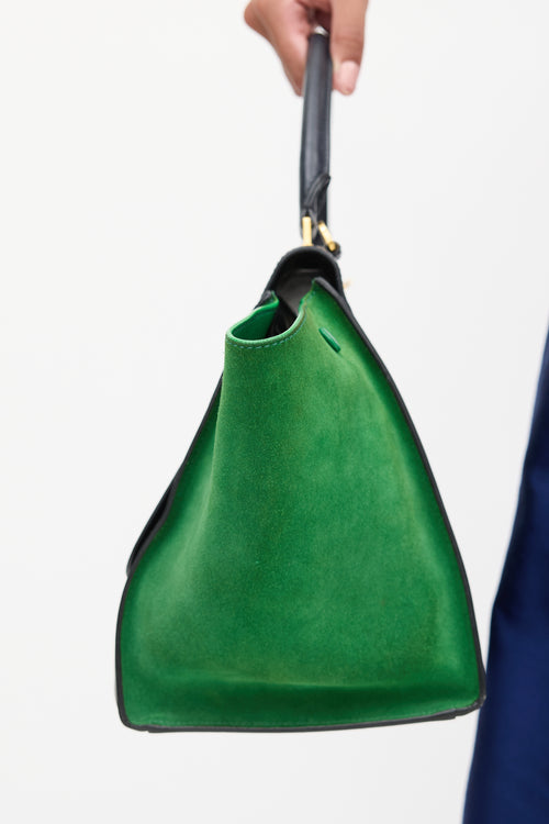 Celine 2014 Navy 
Green Leather 
Suede Trapeze Bag