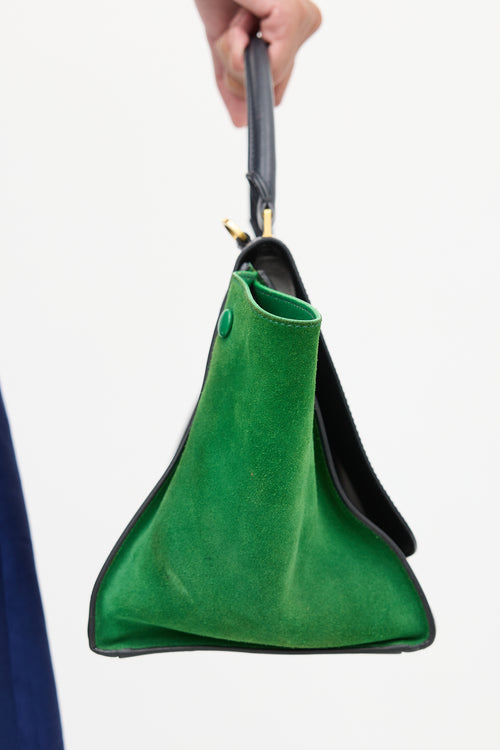 Celine 2014 Navy 
Green Leather 
Suede Trapeze Bag