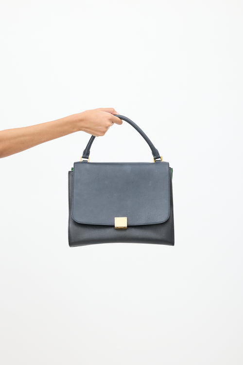 Celine 2014 Navy 
Green Leather 
Suede Trapeze Bag