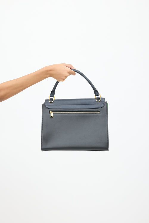 Celine 2014 Navy 
Green Leather 
Suede Trapeze Bag