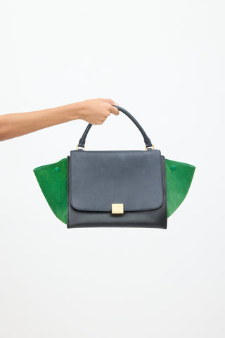 Celine 2014 Navy 
Green Leather 
Suede Trapeze Bag