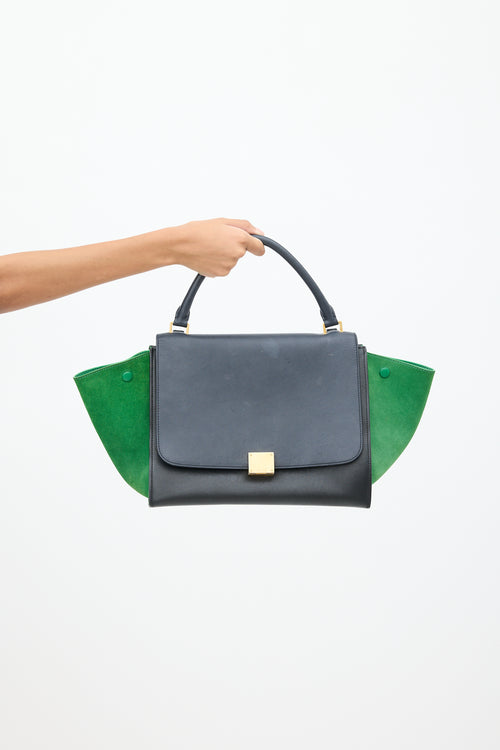 Celine 2014 Navy 
Green Leather 
Suede Trapeze Bag