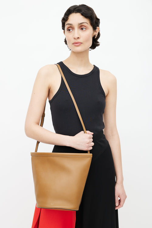 Celine 2018 Brown Leather Clasp Bucket Bag