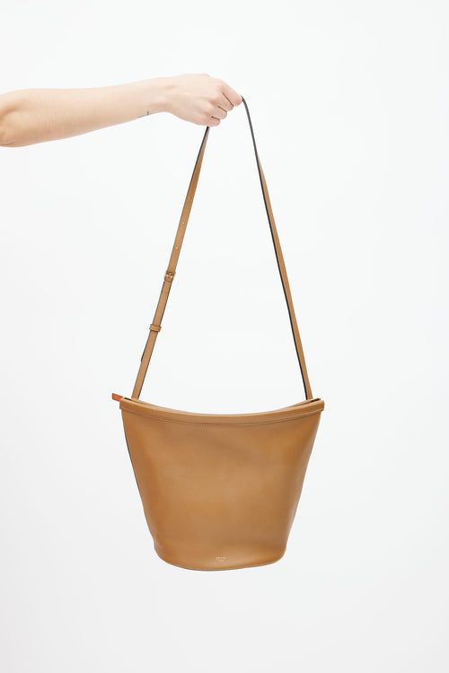 Celine 2018 Brown Leather Clasp Bucket Bag