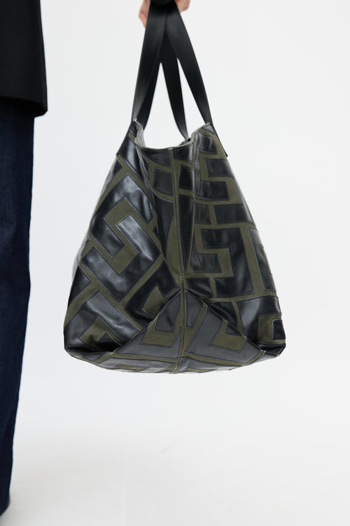 Celine 2024 Green 
Black Logo Patchwork Medium Tote Bag