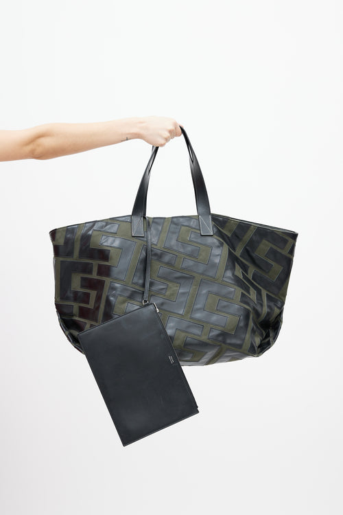 Celine 2025 Green 
Black Logo Patchwork Medium Tote Bag