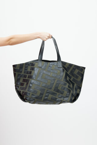 Celine 2018 Green 
Black Logo Patchwork Medium Tote Bag