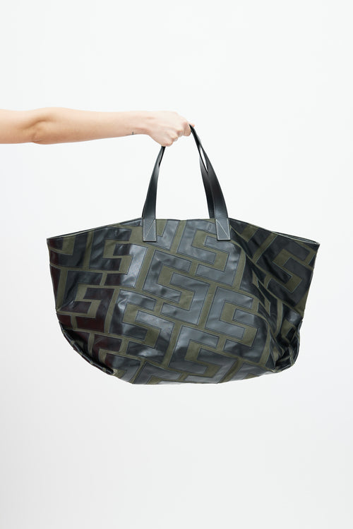 Celine 2019 Green 
Black Logo Patchwork Medium Tote Bag