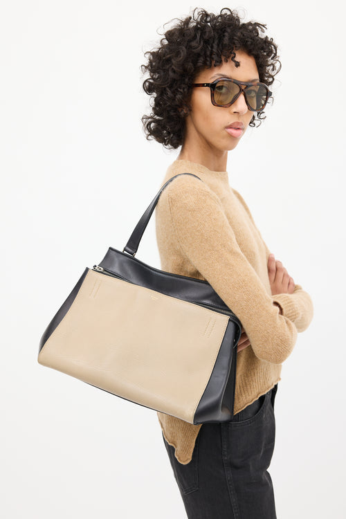 Celine Beige 
Black Leather Edge Bag