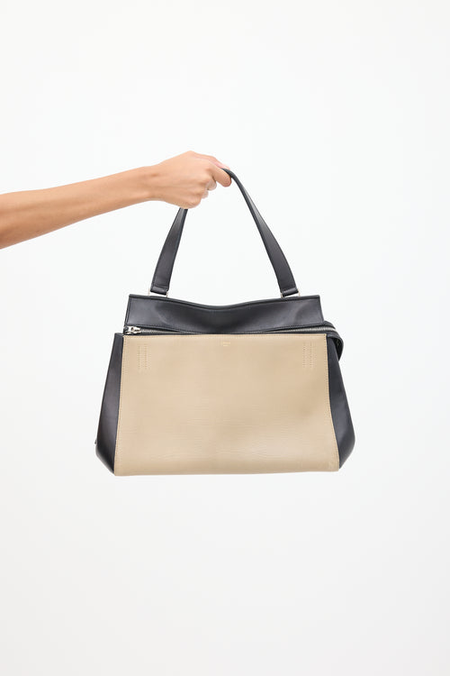 Celine Beige 
Black Leather Edge Bag