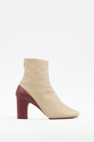 Celine Beige 
Burgundy Leather Heeled Boot