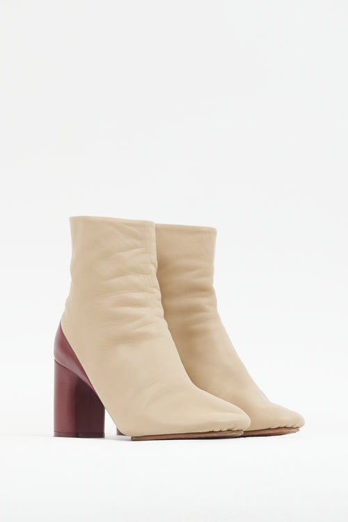 Celine Beige 
Burgundy Leather Heeled Boot