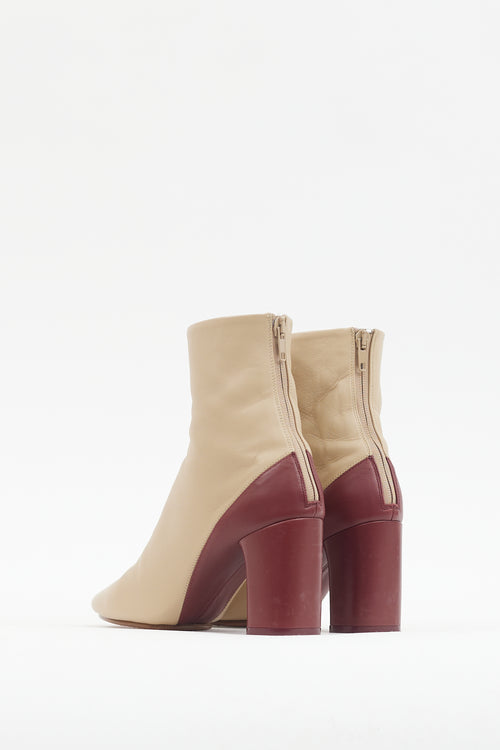 Celine Beige 
Burgundy Leather Heeled Boot