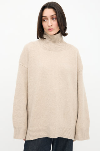 Celine Beige Cashmere Knit Turtleneck Sweater