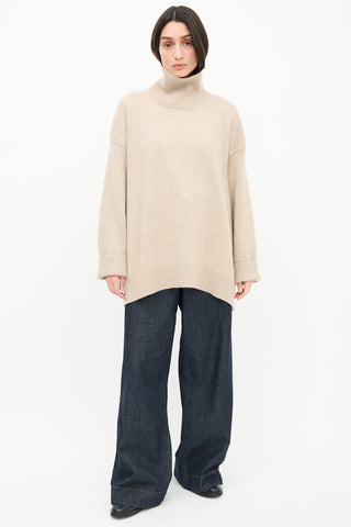 Celine Beige Cashmere Knit Turtleneck Sweater