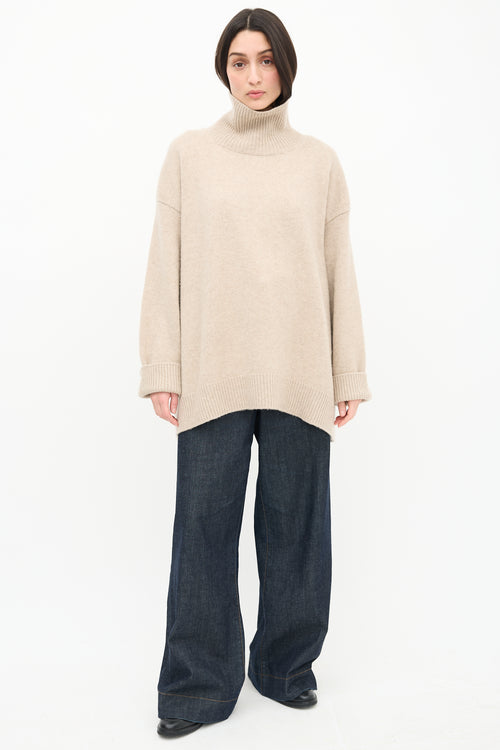 Celine Beige Cashmere Knit Turtleneck Sweater