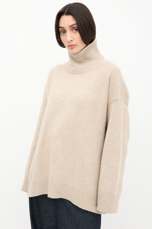 Celine Beige Cashmere Knit Turtleneck Sweater