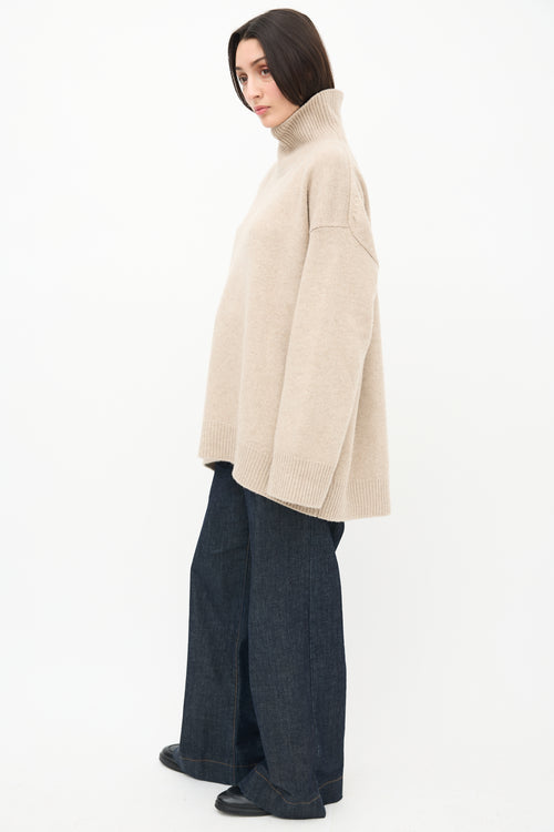 Celine Beige Cashmere Knit Turtleneck Sweater