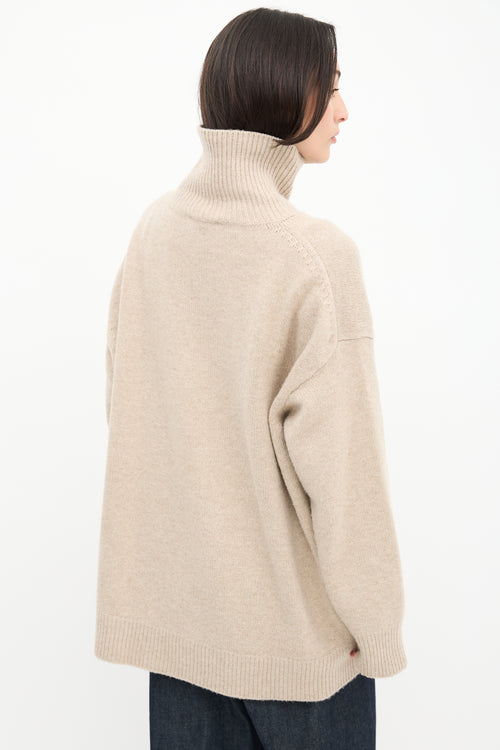 Celine Beige Cashmere Knit Turtleneck Sweater