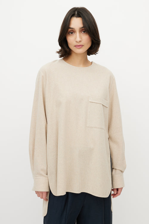 Celine Beige Cashmere Side Slit Top