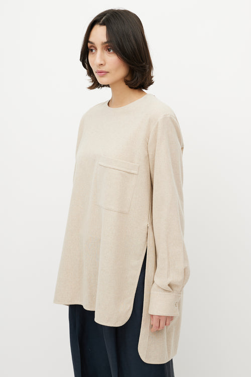 Celine Beige Cashmere Side Slit Top