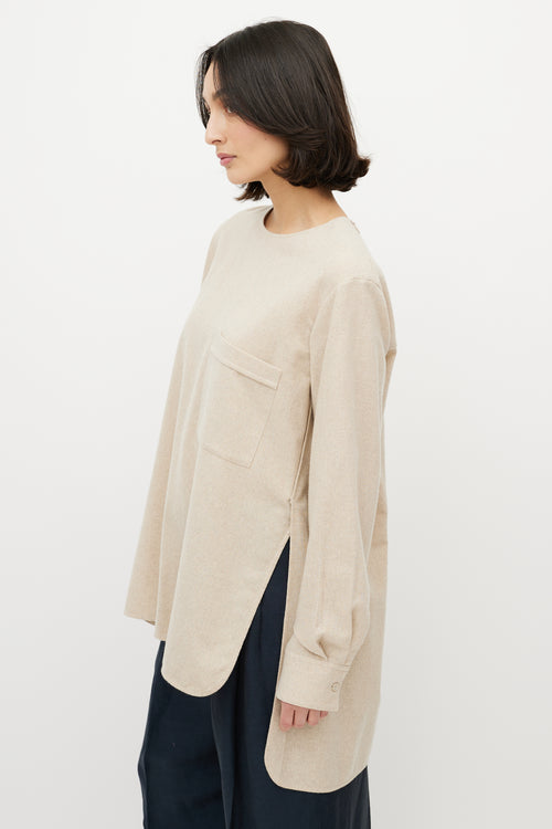 Celine Beige Cashmere Side Slit Top