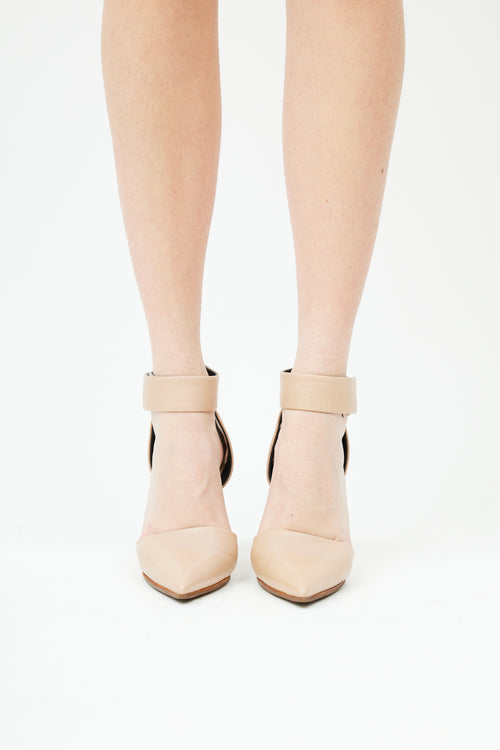  Beige Leather Ankle Strap Wedge Heel