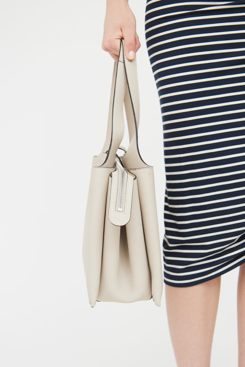 Celine Beige Leather Tri-Fold Shoulder Bag