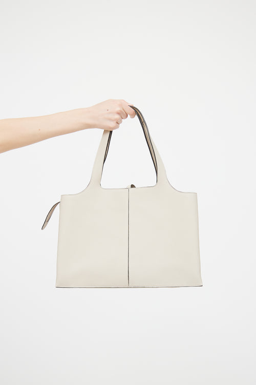 Celine Beige Leather Tri-Fold Shoulder Bag