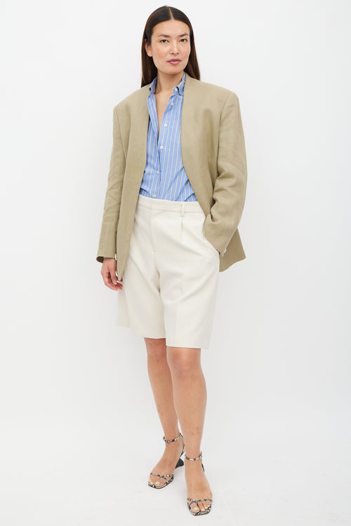 Celine Beige Linen Belted Blazer