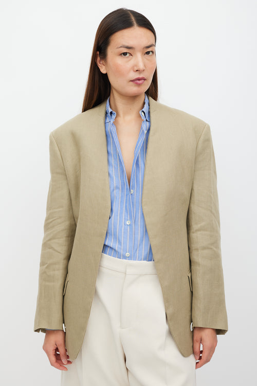 Celine Beige Linen Belted Blazer