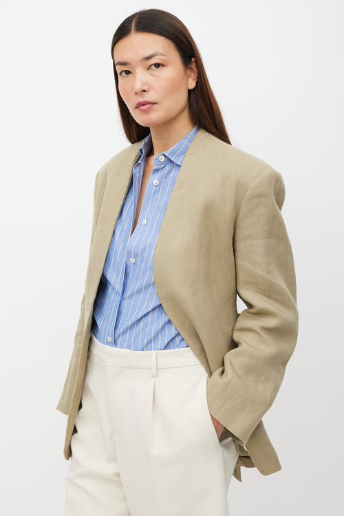 Celine Beige Linen Belted Blazer