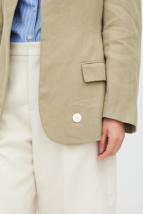 Celine Beige Linen Belted Blazer