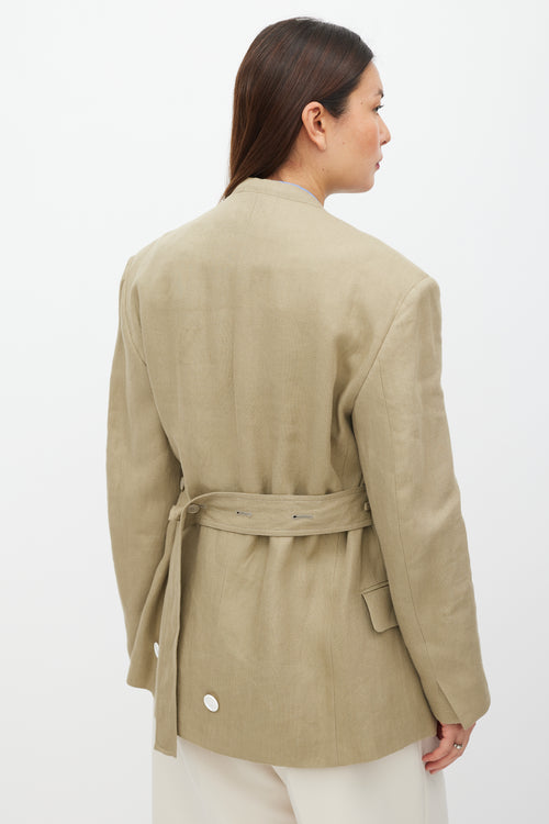 Celine Beige Linen Belted Blazer