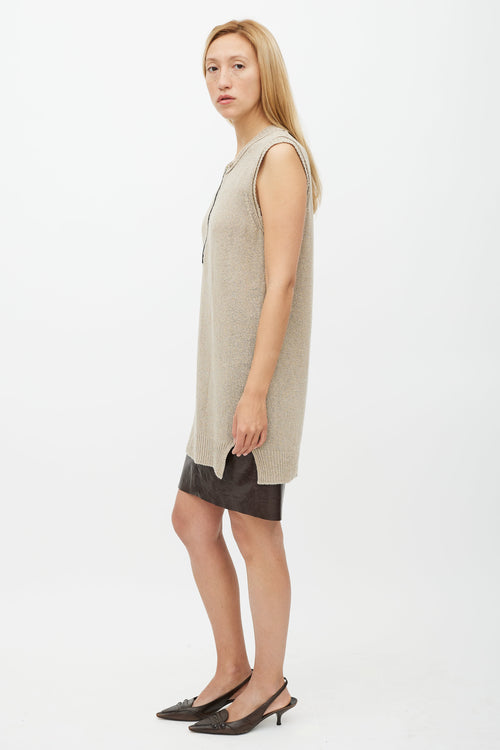 Celine Beige Linen Knit Zip Vest