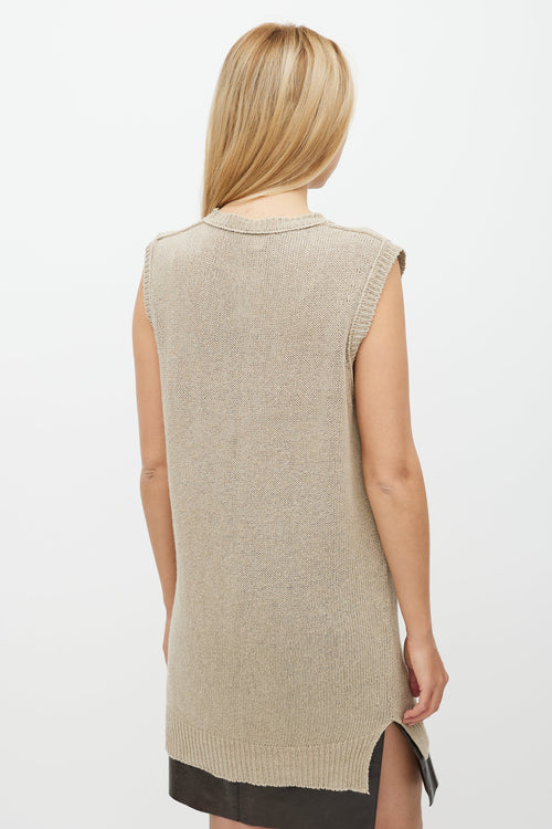 Celine Beige Linen Knit Zip Vest