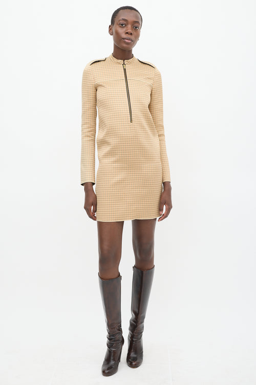 Celine Beige 
Multicolour Silk Houndstooth Dress