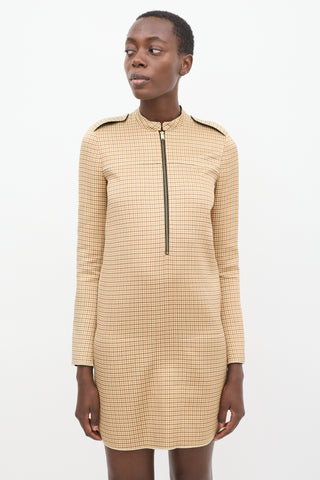 Celine Beige 
Multicolour Silk Houndstooth Dress