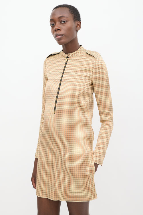 Celine Beige 
Multicolour Silk Houndstooth Dress