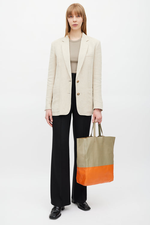 Celine Beige 
Orange Cabas Leather Tote