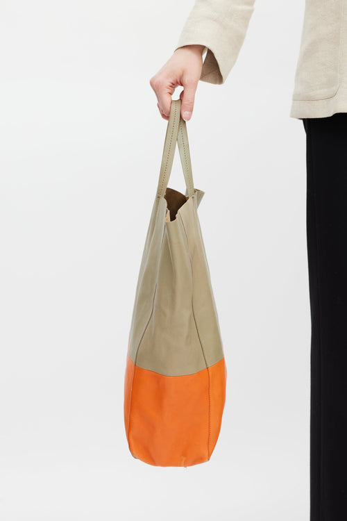 Celine Beige 
Orange Cabas Leather Tote