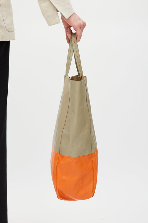 Celine Beige 
Orange Cabas Leather Tote