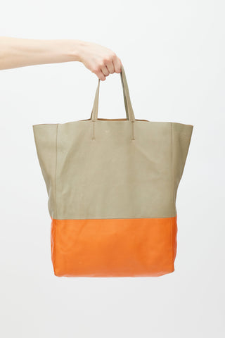 Celine Beige 
Orange Cabas Leather Tote