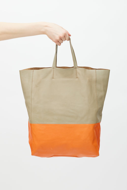 Celine Beige 
Orange Cabas Leather Tote